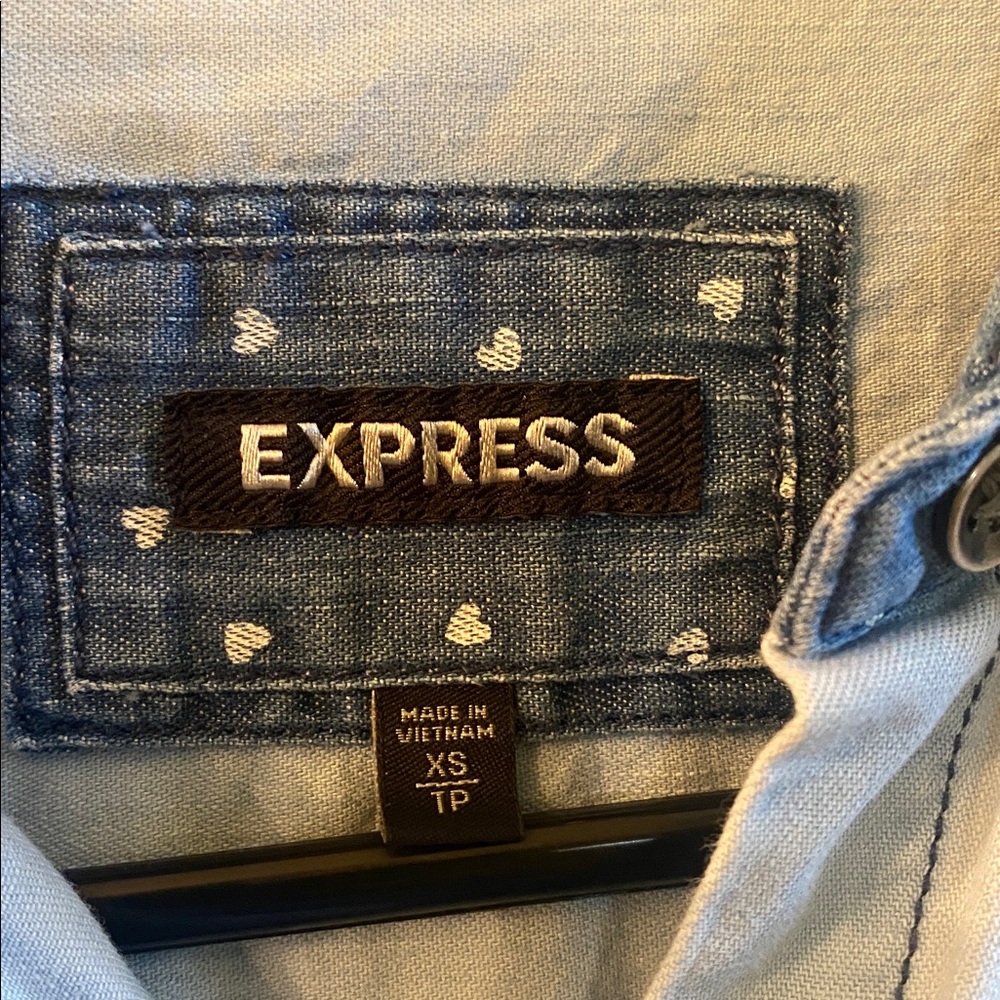 Express Two-Tone Blue Denim Shirt - Picture 11 of 13